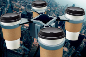 drone with coffee cups iot biometrics